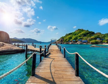 wooden bridge koh nangyuan island surat thani thailand