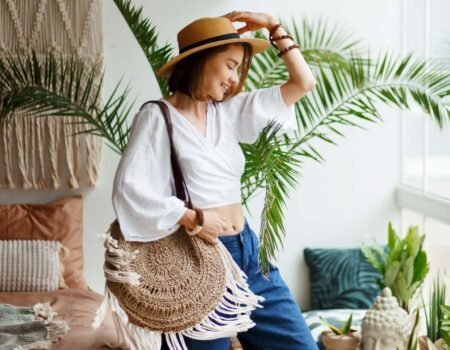playful bohemian woman posing stylish